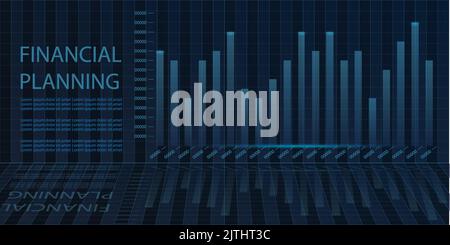 Finanzplanung futuristischer Raum. Finanzieren sie 3D Hintergrund mit modernen Chart im Low-Poly Drahtmodell Stil. Vorlage für Hi-Tech-Infografik. Stock Vektor