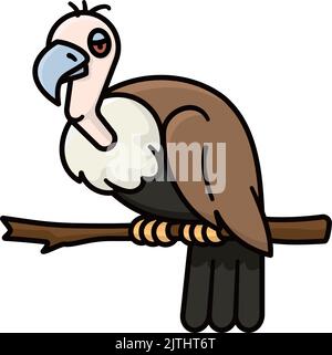 Cartoon Geier sitzt auf Zweig isoliert Vektor-Illustration für Geier Awareness Day am 3. September Stock Vektor