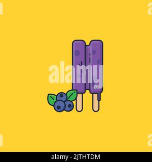 Blueberry Popsicle und Heidelbeeren gefüllt Kontur Stil Vektor-Illustration für Blueberry Popsicle Day am 2.. September Stock Vektor
