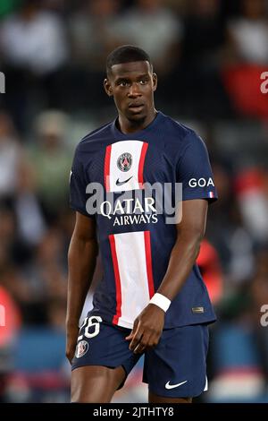 PARIS - Nordi Mukiele Mulere von Paris Saint-Germain während des Spiels der französischen Ligue 1 zwischen Paris Saint-Germain und AS Monaco am 28. August 2022 im Parc des Princes in Paris, Frankreich. ANP | Dutch Height | GERRIT AUS KÖLN Stockfoto