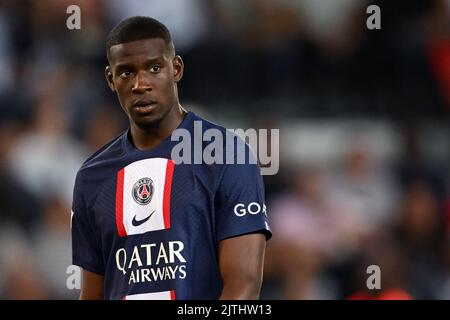 PARIS - Nordi Mukiele Mulere von Paris Saint-Germain während des Spiels der französischen Ligue 1 zwischen Paris Saint-Germain und AS Monaco am 28. August 2022 im Parc des Princes in Paris, Frankreich. ANP | Dutch Height | GERRIT AUS KÖLN Stockfoto