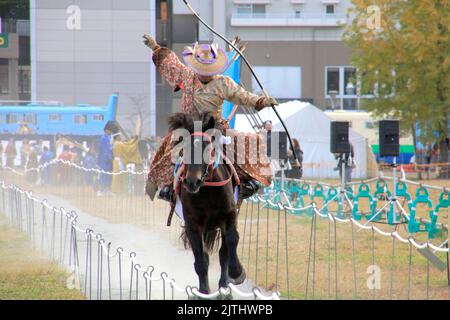 Yabusame Japanische Bogenschießen Mit Altem Pferderennen Stockfoto