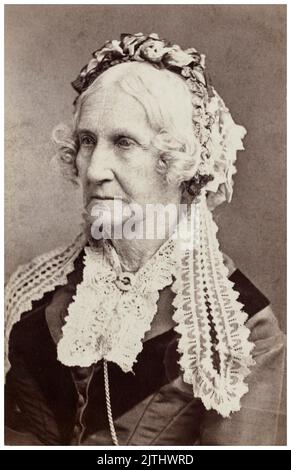 Nancy Maria Johnson (1794-1890), Erfinderin, erteilte 1843 das erste US-Patent für eine handgekröpfte Eiscreme-Gefriertruhe, Porträtfoto Carte de Visite um 1875 Stockfoto