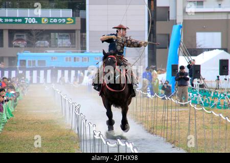 Yabusame Japanische Bogenschießen Mit Altem Pferderennen Stockfoto