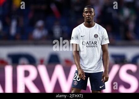 PARIS - Nordi Mukiele Mulere von Paris Saint-Germain während des Spiels der französischen Ligue 1 zwischen Paris Saint-Germain und AS Monaco am 28. August 2022 im Parc des Princes in Paris, Frankreich. ANP | Dutch Height | GERRIT AUS KÖLN Stockfoto