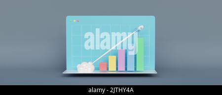 Reaktives, schnelles Wachstum. Finanzmanagement, Planung und wachsendes Strategiekonzept. Web-Banner für das Rocket Growth Chart. Schnelles Wachstumsdiagramm. Balkendiagramm Stockfoto