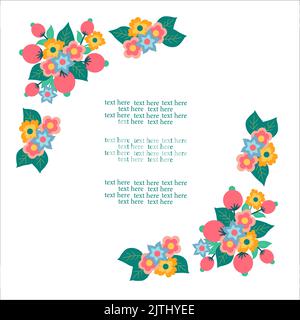 Grußkarte mit einem Satz von hellen Frühlingsblumen. Stock Vektor