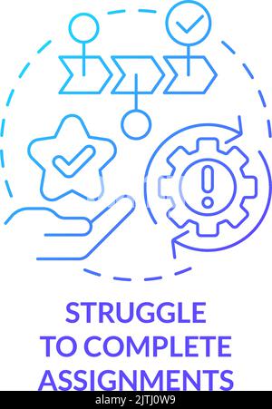 Probleme beim Abschließen von Aufgaben blaues Gradientenkonzept-Symbol Stock Vektor