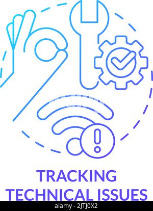 Verfolgen technischer Probleme blaues Gradientenkonzept-Symbol Stock Vektor
