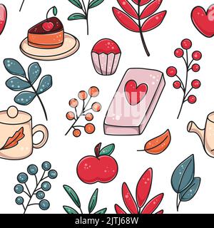 Hintergrund mit Beeren Blätter Buch Tee Stock Vektor