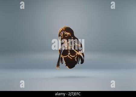 Schöne schwarze Sternzeichen Jungfrau mit gelben Licht Symbol-Symbole auf einem blauen Hintergrund. 3D Rendering-Illustration. Hintergrundmuster für Design. Stockfoto