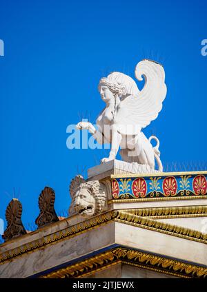 Sphinx Skulptur, die Akademie von Athen, Detailansicht, Athen, Attika, Griechenland Stockfoto