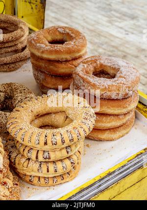 Stapel von Koulouri, Simit, Sesambrot, Athen, Attika, Griechenland Stockfoto