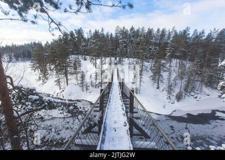 Repovesi-Nationalpark, Luftaufnahme im Winter, Landschaftsansicht eines finnischen Parks, Südfinnland, Kouvola und Mantyharju, Region Kymenlaakso, mit einem Stockfoto