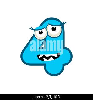 Cartoon Charakter Nummer vier Monster, Vektor-numerische 4. Stock Vektor