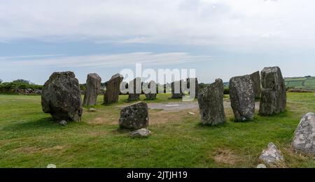 Ein Panoramablick auf den Drombeg Stone Circle in der Grafschaft Cork in Irland Stockfoto