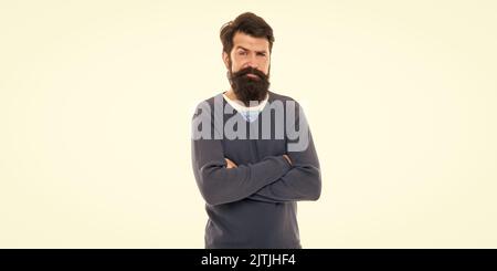 Selbstbewusst und gut aussehender Kerl mit Schnurrbart. Männliche Mode. Mens Schönheit. Stockfoto