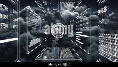 Bild der digitalen Datenverarbeitung über Wolken Stockfoto