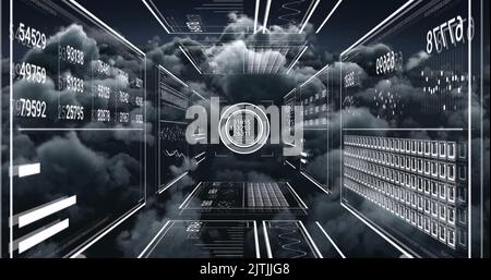 Bild der digitalen Datenverarbeitung über Wolken Stockfoto