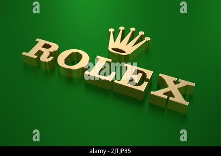 Gold Rolex Logo - 3D Illustration isometrische Ansicht Stockfoto