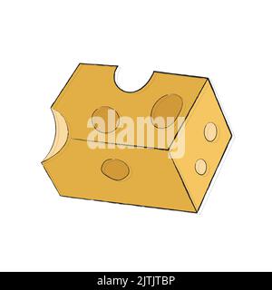 Rechteckig geschnittenes Stück gelber Hartkäse mit großen runden Löchern. Appetitlich schöner königlicher Käse. Einfaches lineares Lebensmittel-Symbol in Farbe. Für Aufkleber, Cliparts, Schaufenster, Etikett, Broschüre, Website. Stock Vektor