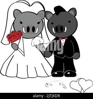 Verheiratet Wildschwein paar Cartoon-Set Illustration im Vektor-Format Stock Vektor