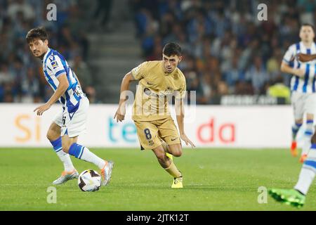 San Sebastian, Spanien. 21. August 2022. Pedri (Barcelona) Fußball/Fußball: Spanisches 'La Liga Santander'-Spiel zwischen Real Sociedad 1-4 FC Barcelona in der reale Arena in San Sebastian, Spanien. Quelle: Mutsu Kawamori/AFLO/Alamy Live News Stockfoto