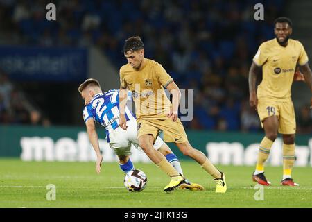 San Sebastian, Spanien. 21. August 2022. Pedri (Barcelona) Fußball/Fußball: Spanisches 'La Liga Santander'-Spiel zwischen Real Sociedad 1-4 FC Barcelona in der reale Arena in San Sebastian, Spanien. Quelle: Mutsu Kawamori/AFLO/Alamy Live News Stockfoto