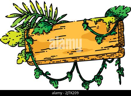 Dschungel Holzschild Skizze handgezeichnete Vektor Stock Vektor