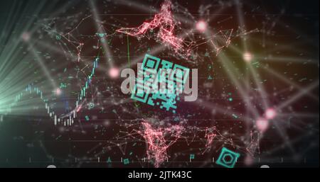 Bild der Verarbeitung von Finanzdaten über qr-Code und Verbindungen Stockfoto