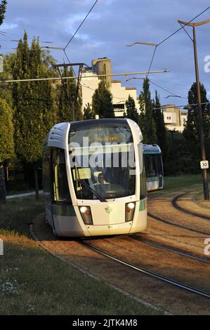 FRANKREICH. PARIS (75) 19. BEZIRK. PORTE DE PANTIN. TRAMWAY T3B DER KLEINE GÜRTEL Stockfoto