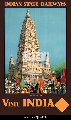 Besuchen Sie Indien. Budh Gaya von William Spencer Bagdatopoulos (1888-1965). Poster veröffentlicht im 1930s. Stockfoto