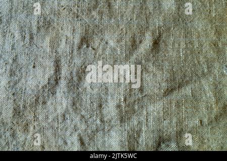 Natürlicher Hintergrund aus groben Fäden. Alte Tasche aus der Nähe. Stockfoto