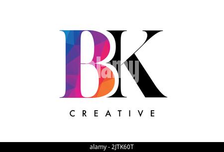 BK Briefdesign mit kreativem Schnitt und farbenfroher Regenbogenstruktur. BK Letter Icon Vector Logo mit Serifenschrift und minimalistischem Stil. Stock Vektor