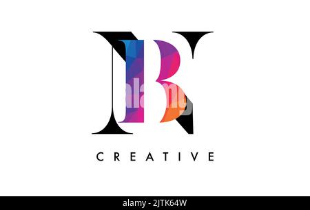 BN Briefdesign mit kreativem Schnitt und farbenfroher Regenbogenstruktur. NB Buchstabensymbol Vektorlogo mit Serif-Schrift und minimalistischem Stil. Stock Vektor