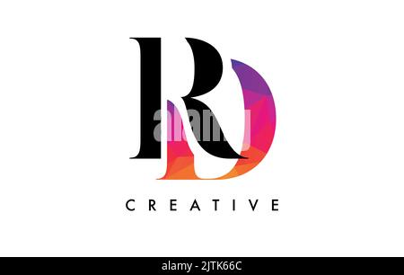 Rd Briefdesign mit kreativem Schnitt und farbenfroher Regenbogenstruktur. DR Letter Icon Vector Logo mit Serif-Schrift und minimalistischem Stil. Stock Vektor