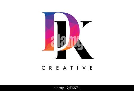 DK Letter Design mit kreativem Schnitt und farbenfroher Regenbogenstruktur. KD Letter Icon Vektor-Logo mit Serif-Schriftart und minimalistischem Stil. Stock Vektor