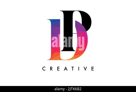 DP Letter Design mit kreativem Schnitt und farbenfroher Regenbogenstruktur. PD Letter Icon Vektor-Logo mit Serifenschrift und minimalistischem Stil. Stock Vektor