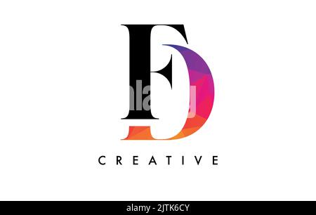 DF Letter Design mit kreativem Schnitt und farbenfroher Regenbogenstruktur. FD Letter Icon Vektor-Logo mit Serif-Schrift und minimalistischem Stil. Stock Vektor