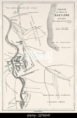 Skizze der Ruinen von Babylon, Irak. Reise nach Babylon von Guillaume Lejean 1866 von Le Tour du Monde 1867 Stockfoto