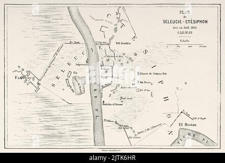 Seleukia und Ctesiphon alter Plan, Mesopotamien, Irak. Reise nach Babylon von Guillaume Lejean 1866 von Le Tour du Monde 1867 Stockfoto