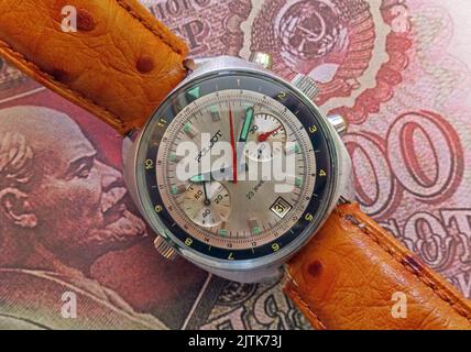 UdSSR Poljot Chronograph Sturmanskie Uhr – Kompressorischer Militärstil Stockfoto