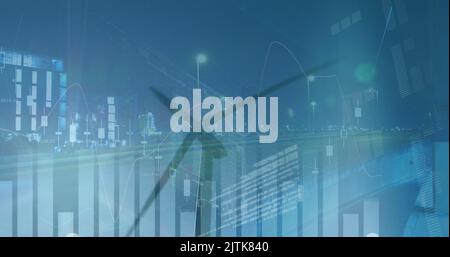 Bild von Statistiken und Datenverarbeitung über digitale Bildschirme Stockfoto