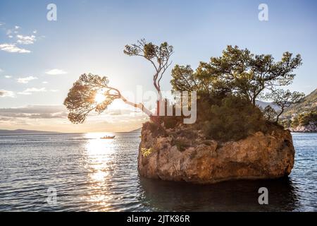 Strand Punta Rata mit Steininsel in Brela,Makarska, Dalmatien, Kroatien Stockfoto