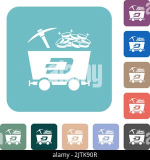 Dash Cryptocurrency Mining mit weißen flachen Symbolen auf farbigen abgerundeten quadratischen Hintergründen Stock Vektor