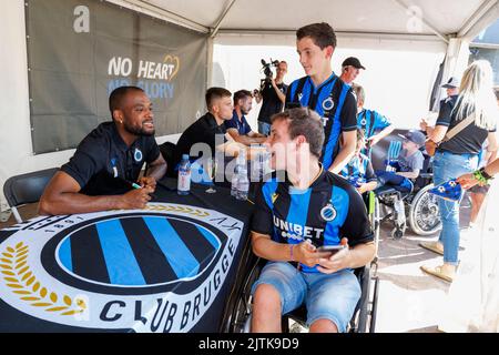 Brügge, Belgien, 31. August 2022. Cyle Larin im Club, abgebildet am Familientag des belgischen Fußballteams Club Brugge KV, im Jan Breydel Stadion, in Brügge, Mittwoch, 31. August 2022. BELGA FOTO KURT DESPLENTER Stockfoto