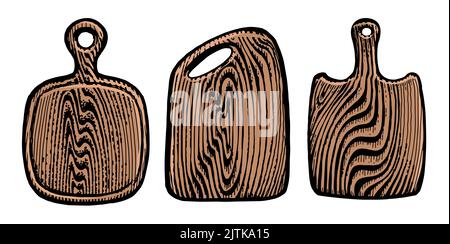 Holz Schneidebrett isoliert auf weißem Hintergrund. Designelemente für die Darstellung von Restaurantmenüs oder Kochvektoren Stock Vektor