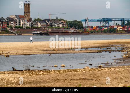 Rhein bei Emmerich, extrem niedriges Wasser, Rheinspiegel 0 cm, Tendenz fallend, NRW, Deutschland Stockfoto