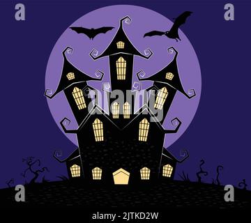 Ein Vektor von Halloween Spukhaus und Fledermäuse Stock Vektor