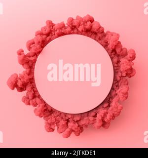 Korallenfarbe Rauch und rosa Hintergrund. Copyspace. 3D Rendern Stockfoto